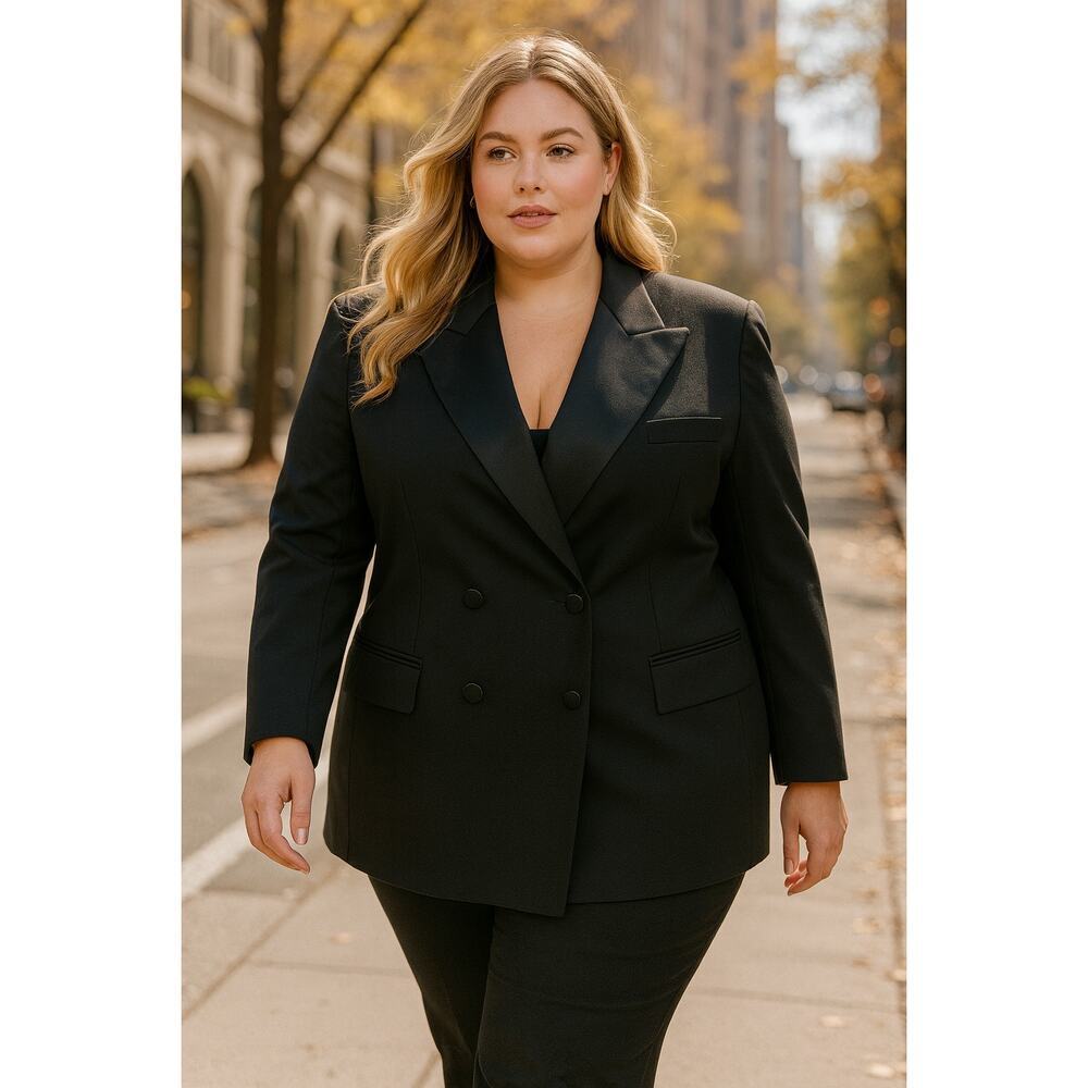 Emporio Armani Made in Italy Black Wool Blazer Jacket 14 (IT 48) Shoulder Pads